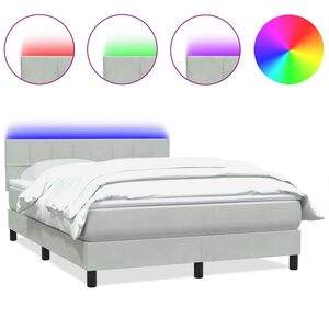 vidaXL Cama box spring c/ colch&atilde;o e LED 160x210 cm veludo cinzento-claro