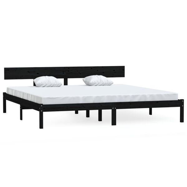 vidaXL Estrutura de cama super king 180x200 cm pinho maci&ccedil;o preto