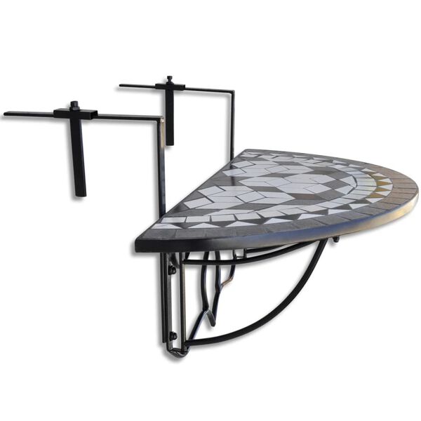 vidaXL Mesa de varanda suspensa mosaico preto e branco