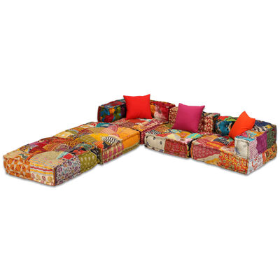 vidaXL Conjunto de sofás modulares 12 pcs retalhos de tecido