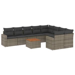 vidaXL 10 pcs conjunto sof&aacute;s de jardim c/ almofad&otilde;es vime PE cinzento