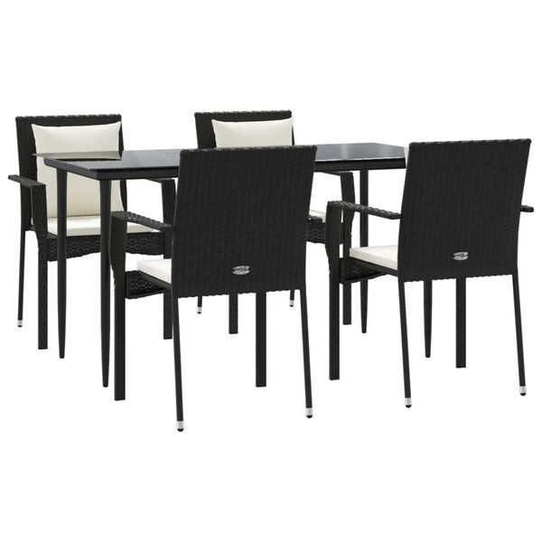 vidaXL 5 pcs conjunto de jantar p/ jardim c/ almofad&otilde;es vime PE preto