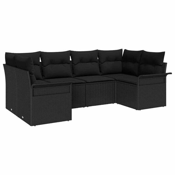 vidaXL Conjunto de Sof&aacute; de Jardim 6 pcs Preto Rattan Sint&eacute;tico