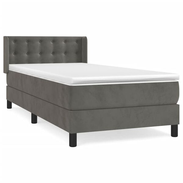 vidaXL Cama com molas/colch&atilde;o 90x190 cm veludo cinza-escuro