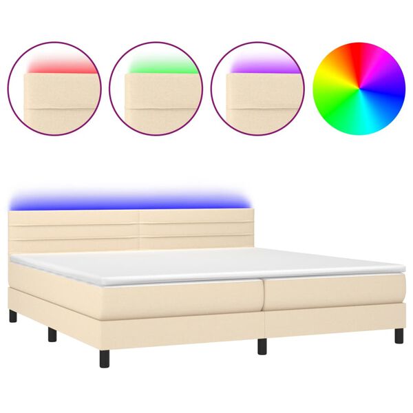 vidaXL Cama box spring c/ colch&atilde;o e LED 200x200 cm tecido cor creme