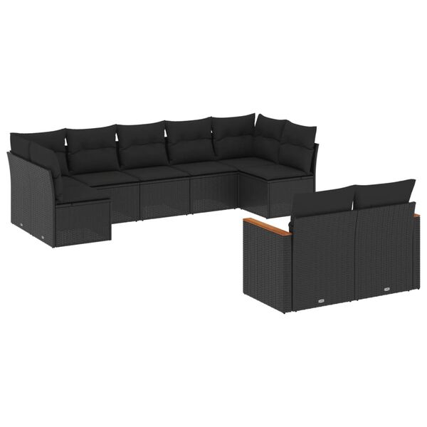 vidaXL 9 pcs conjunto de sof&aacute;s p/ jardim c/ almofad&otilde;es vime PE preto