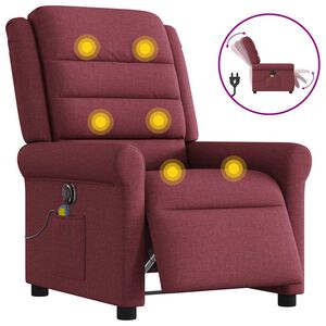 vidaXL Poltrona reclin&aacute;vel de massagens el&eacute;trica tecido vermelho tinto