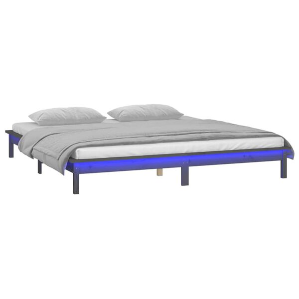 vidaXL Estrutura cama c/ LED pequena casal 120x190 cm pinho cinza