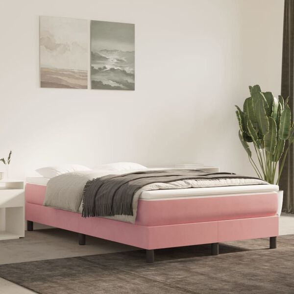 vidaXL Cama boxspring com colch&atilde;o 120x190 cm veludo rosa
