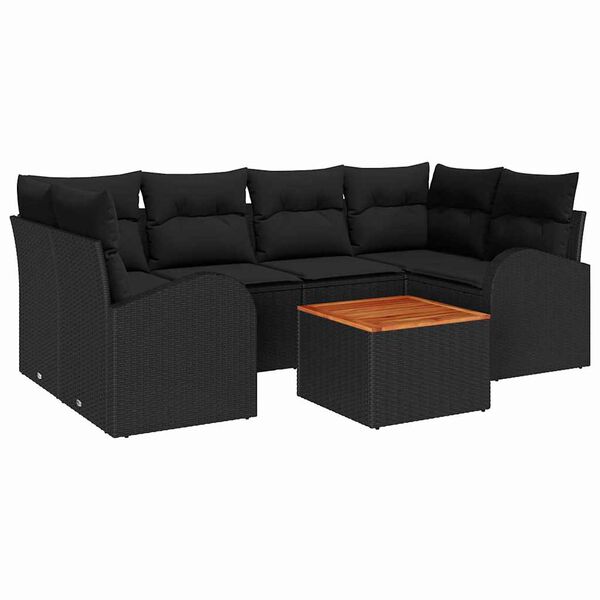 vidaXL Conjunto de Sof&aacute; de Jardim 7 pcs Preto Rattan Sint&eacute;tico