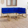 vidaXL 5 pcs conjunto lounge de jardim c/ almofad&otilde;es azuis