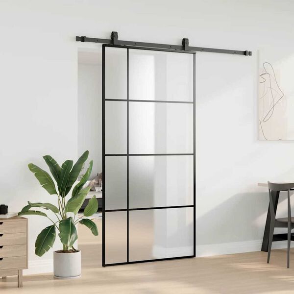 vidaXL Porta desliz. c/ conj. ferragens 102,5x205cm vidro ESG preto