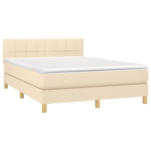vidaXL Cama com molas/colch&atilde;o 140x200 cm tecido cor creme