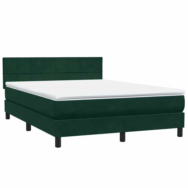 vidaXL Box Cama primavera com Colch&atilde;o Verde Escuro 140x210 cm Veludo