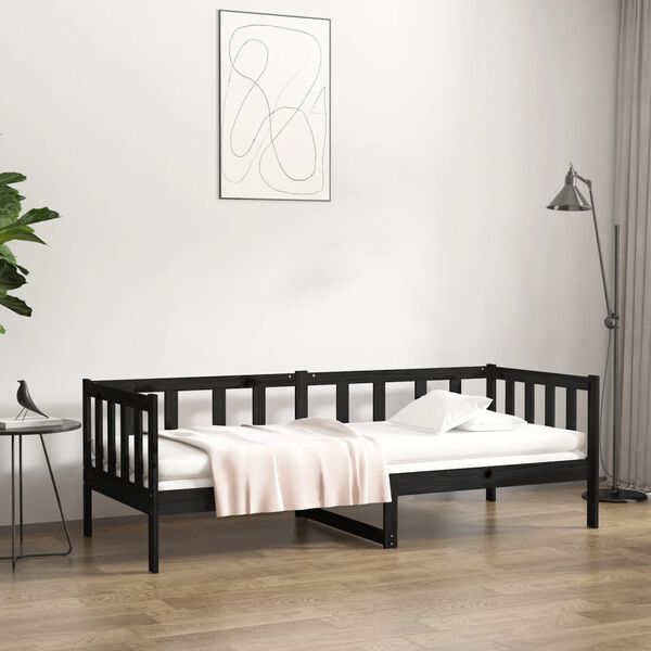 vidaXL Sof&aacute;-cama 80x200 cm madeira de pinho maci&ccedil;a preto