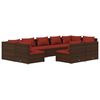 vidaXL 9 pcs conjunto lounge de jardim c/ almofad&otilde;es vime PE castanho