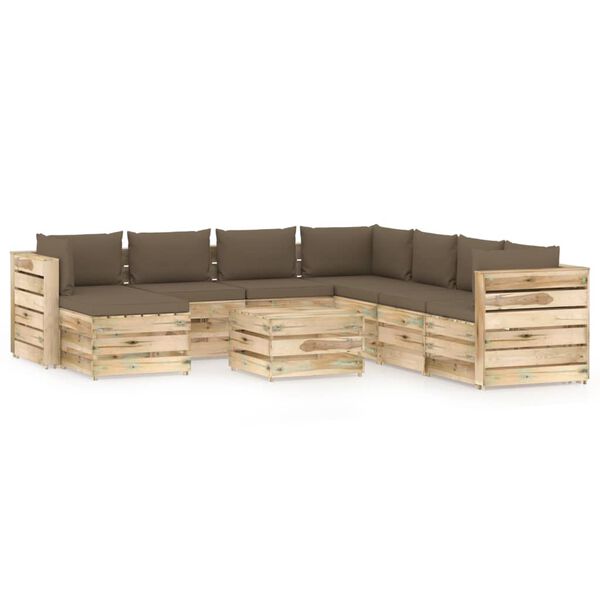 vidaXL 9 pcs conj. lounge jardim c/ almofad&otilde;es madeira impreg. verde