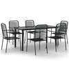 vidaXL 7 pcs conjunto de jantar p/ jardim corda de algod&atilde;o e a&ccedil;o preto