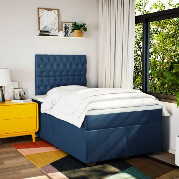 vidaXL Cama com molas/colch&atilde;o 120x200 cm tecido azul