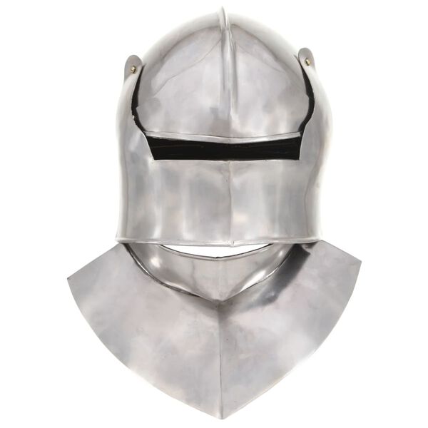 vidaXL Capacete de cavaleiro medieval r&eacute;plica LARP a&ccedil;o prateado