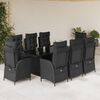 vidaXL 9 pcs conjunto de jantar p/ jardim c/ almofad&otilde;es vime PE preto