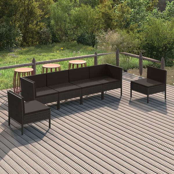vidaXL 6 pcs conjunto lounge de jardim c/ almofad&otilde;es vime PE preto