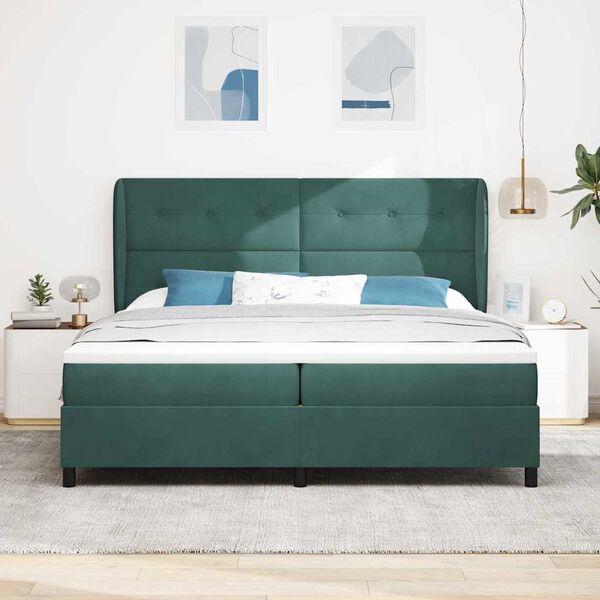 vidaXL Cama Box com colch&atilde;o Verde Escuro 200 x 200 cm Poli&eacute;ster