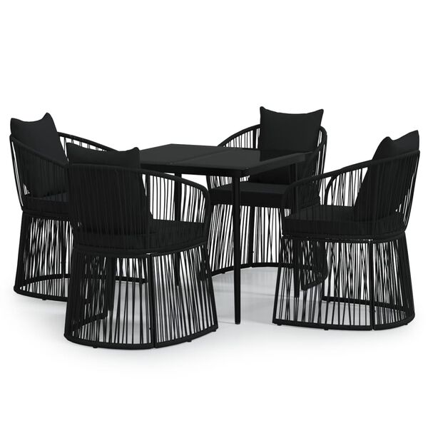 vidaXL 5 pcs conjunto de jantar p/ jardim c/ almofad&otilde;es preto