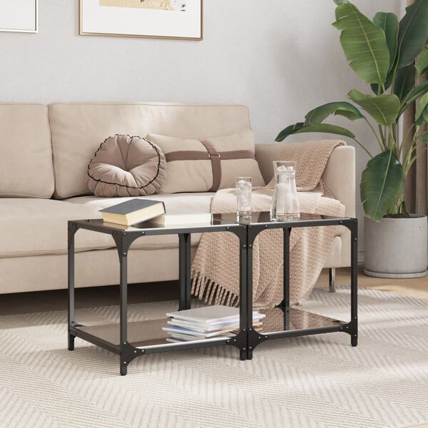 vidaXL Mesa de centro com topo em vidro preto 40x40x40 cm a&ccedil;o