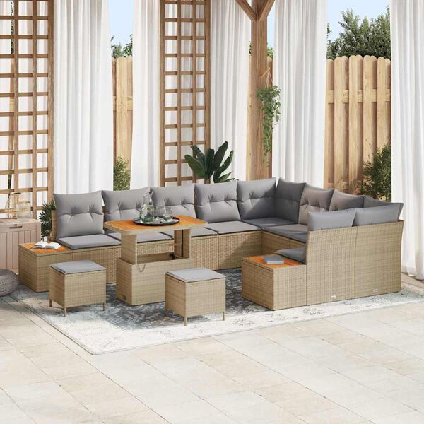 vidaXL Conjunto de Sof&aacute; de Jardim com almofada Bege Rattan Sint&eacute;tico