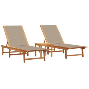 vidaXL Espregui&ccedil;adeiras + mesa 2pcs ac&aacute;cia/textilene cinza-acastanhado