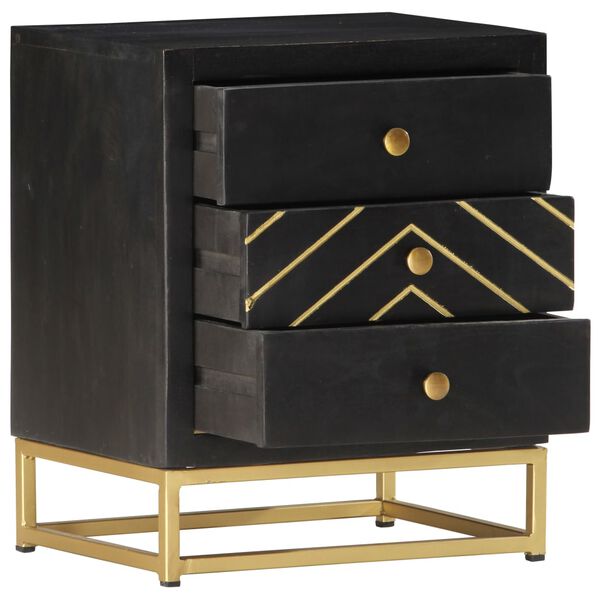 vidaXL Mesa de cabeceira 40x30x50 cm mangueira maciça preto e dourado