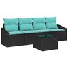vidaXL Conjunto de Sof&aacute;s com almofada 5 pcs Preto e Turquesa vime PE