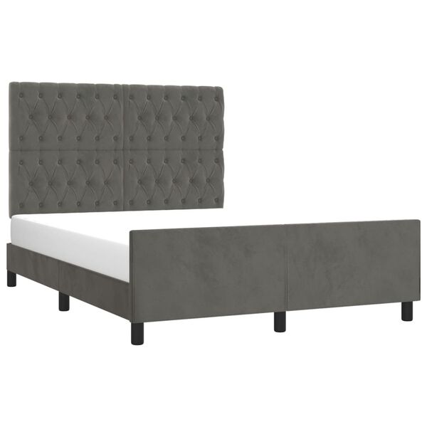 vidaXL Estrutura de cama sem colch&atilde;o 140x190 cm veludo cinzento-escuro