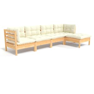 vidaXL 5 pcs conjunto lounge de jardim c/ almofad&otilde;es creme pinho