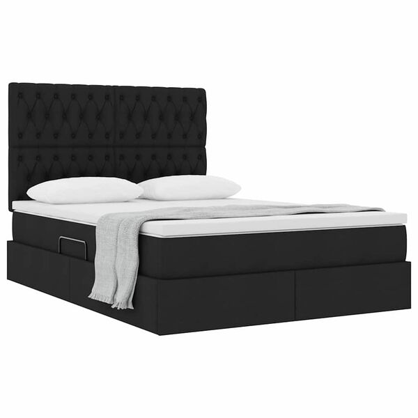 vidaXL Cama com arruma&ccedil;&atilde;o e colch&atilde;o Preto 140 x 200 cm Poli&eacute;ster