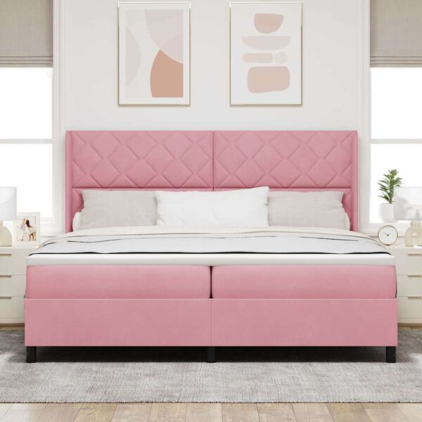 vidaXL Cama Box com colch&atilde;o com cabeceira Rosa 200 x 200 cm Veludo