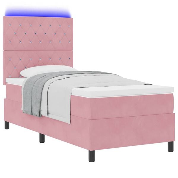 vidaXL Cama Box Spring LED com colch&atilde;o Rosa 100 x 200 cm tecido
