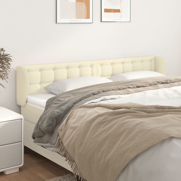 vidaXL Cabeceira de cama c/ abas couro artificial 163x23x78/88cm creme