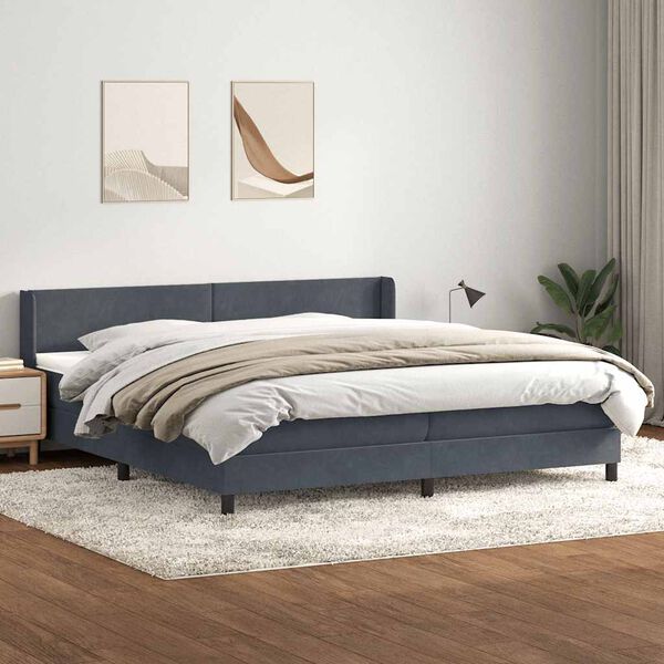 vidaXL Cama com molas/colch&atilde;o 180x220 cm veludo cinzento-escuro