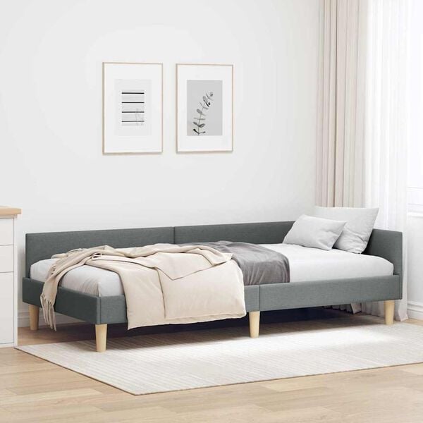 vidaXL Estrutura de Cama de Canto Cinza Escuro 90 x 200 cm tecido