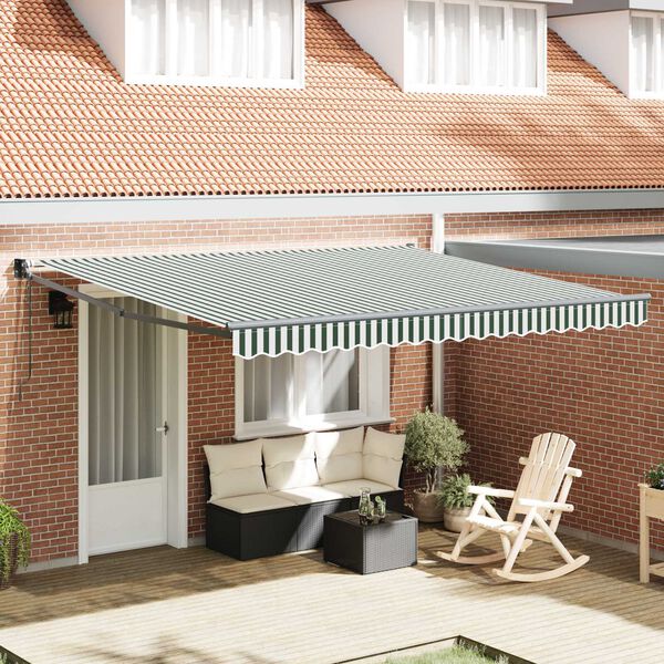 vidaXL Toldo Retr&aacute;til Verde e branco 400 &times; 300 cm Poli&eacute;ster