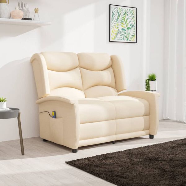 vidaXL Poltrona de massagens reclin&aacute;vel 2 assentos tecido creme