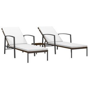 vidaXL Espregui&ccedil;adeiras com mesa 2 pcs vime PE castanho