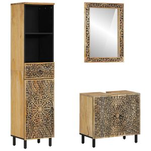 vidaXL 3 pcs conj. m&oacute;veis p/ casa de banho madeira mangueira maci&ccedil;a