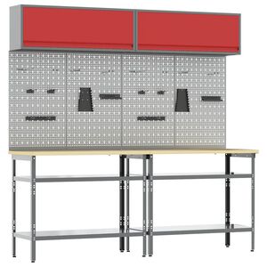 vidaXL Conjunto de bancada de trabalho 8 unid. Vermelho e Cinza