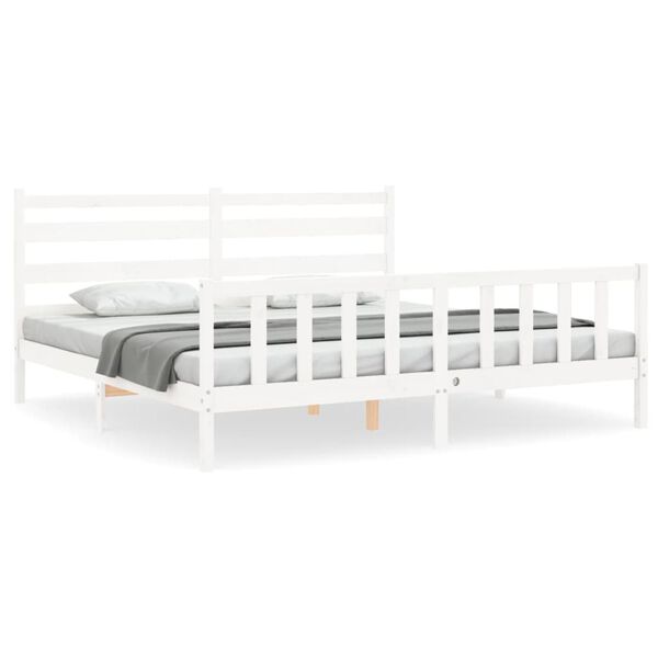vidaXL Estrutura de cama com cabeceira 180x200cm madeira maci&ccedil;a branco