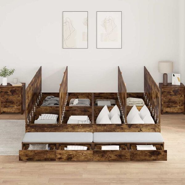 vidaXL Estrado de cama com arruma&ccedil;&atilde;o Carvalho Defumado 180 cm