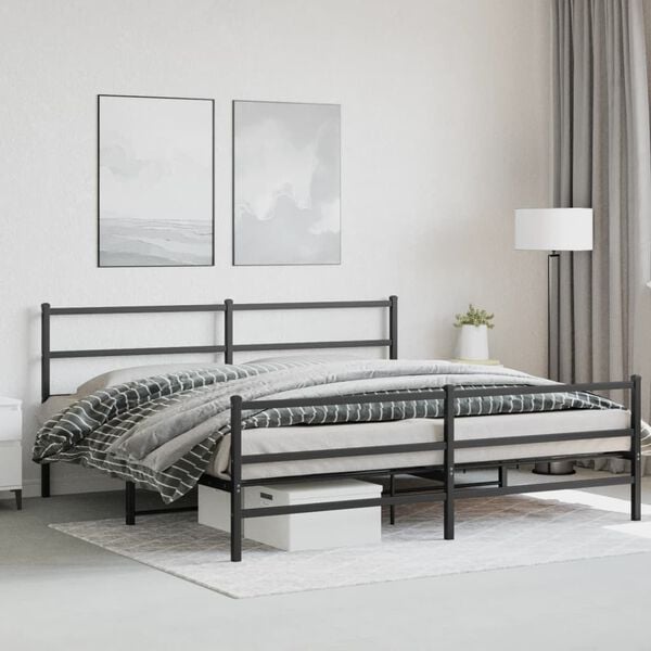 vidaXL Estrutura de cama com cabeceira e p&eacute;s 183x213 cm metal preto