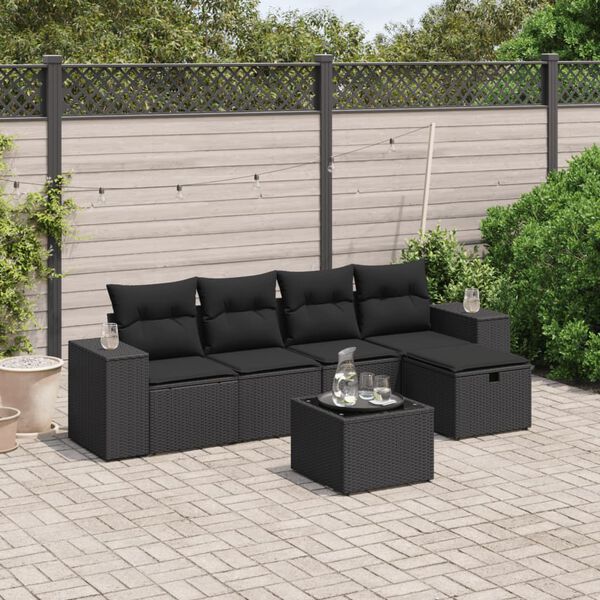 vidaXL 6 pcs conjunto sof&aacute;s de jardim c/ almofad&otilde;es vime PE preto